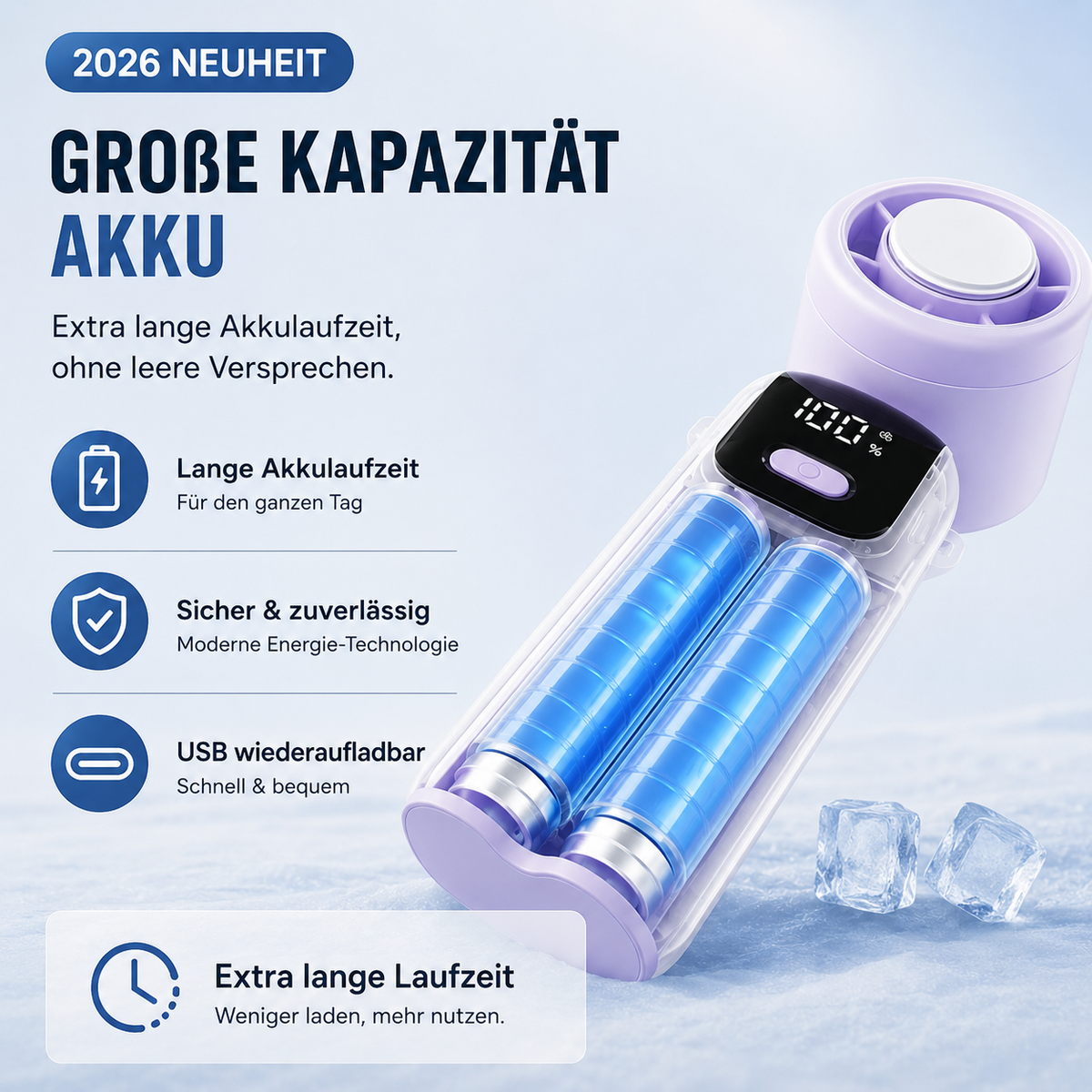Hochleistungs-Handventilator mit USB & starker Eis-Kühlplatte