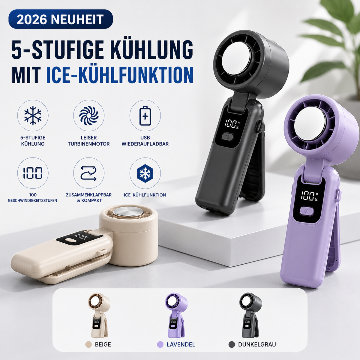 Hochleistungs-Handventilator mit USB & starker Eis-Kühlplatte