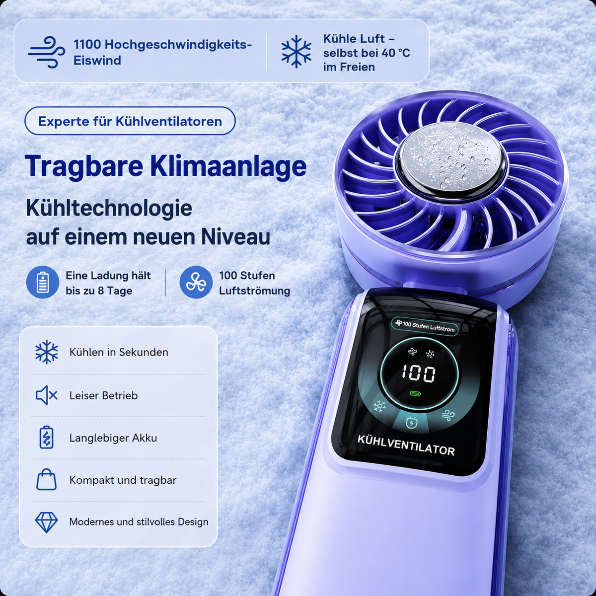 Turbo-USB-Ventilator mit Eis-Kühlplatte, Digitalanzeige & starker Kühlleistung